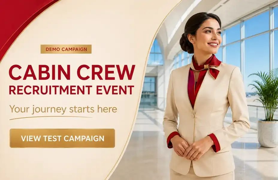 Jobs filter box sponsored banners for airlines: Emirates Cabin Crew Open Day, Etihad Recruitment Event, Qatar Airways recruitment event, British Airways Cabin Crew Recruitment Event and easyJet Cabin Crew Recruitment Event.